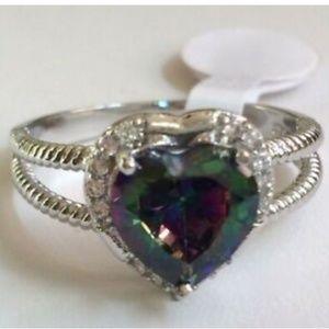 Silver Mystic Topaz Heart Cocktail Ring Size 10 11 12 13 Rhodium Plated